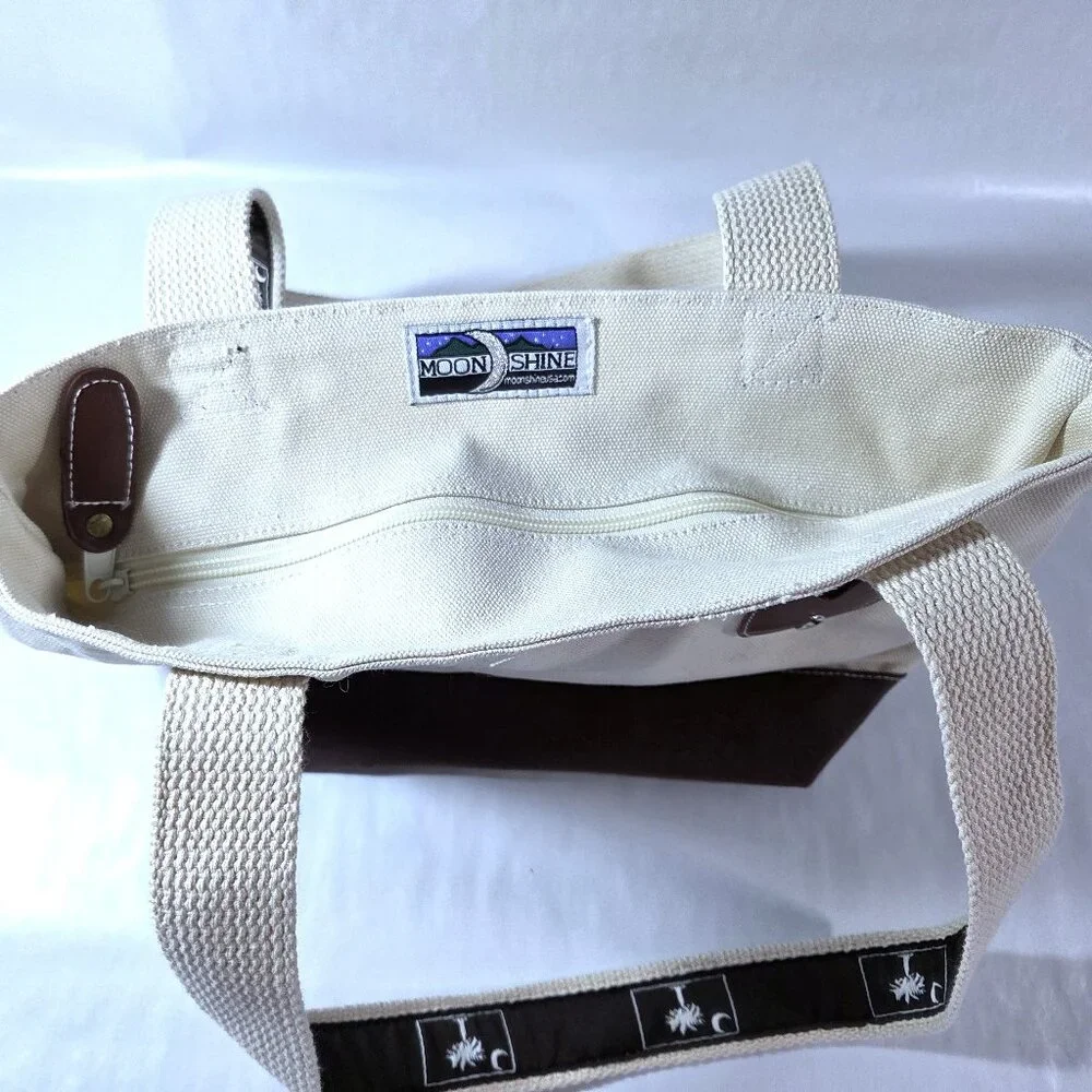 NWOT Moonshine Off White & Brown Canvas Tote Bag